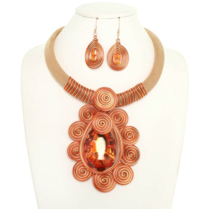 African Inspired Spiral Amulet Necklace Set