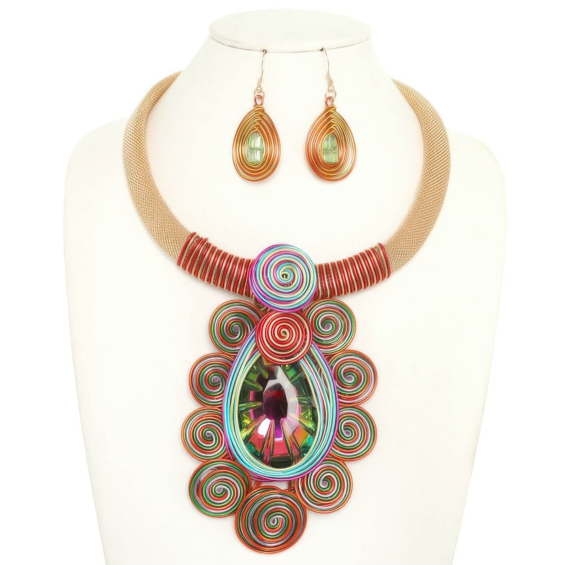 African Inspired Spiral Amulet Necklace Set