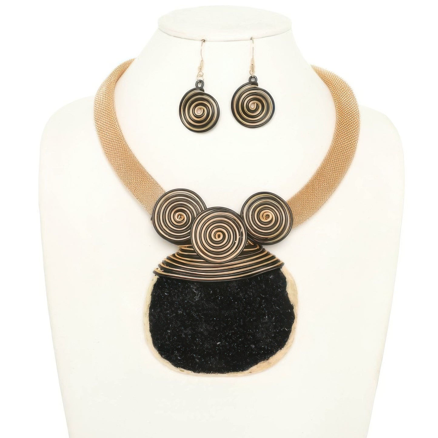Pectoral Style Spiral Stone Necklace Set