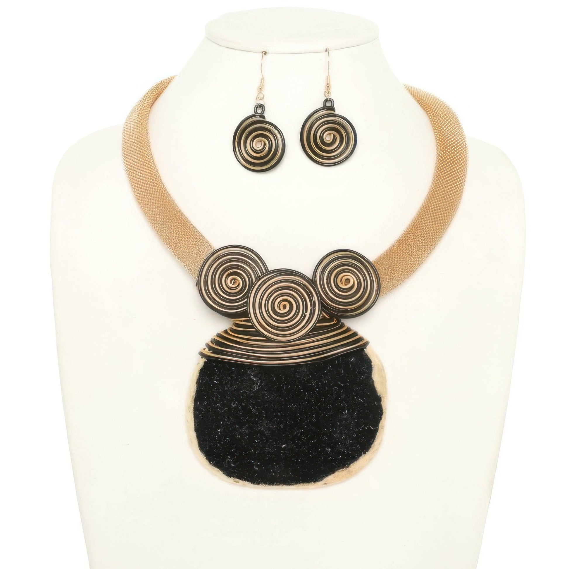 Pectoral Style Spiral Stone Necklace Set