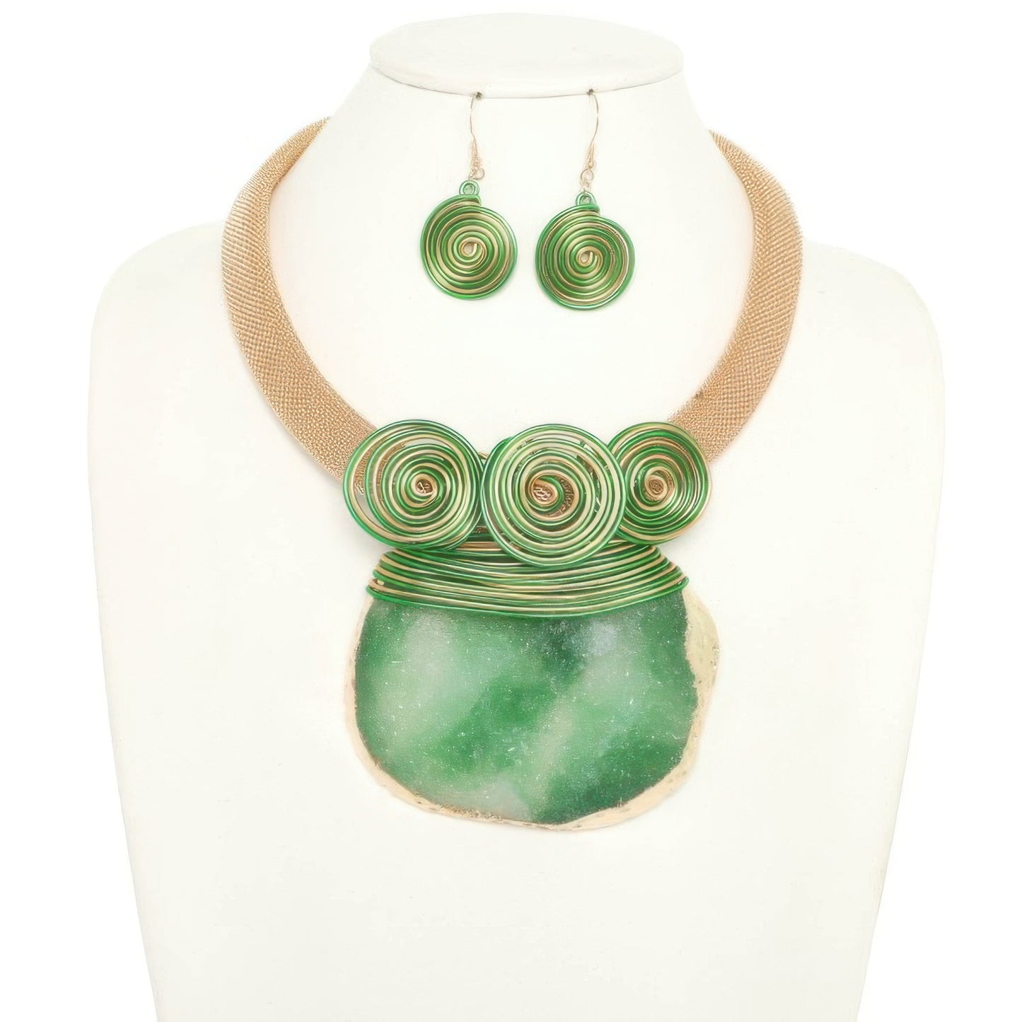 Pectoral Style Spiral Stone Necklace Set
