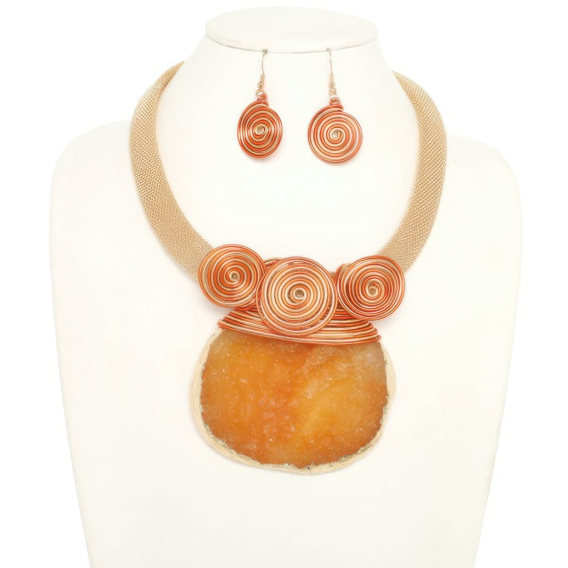 Pectoral Style Spiral Stone Necklace Set