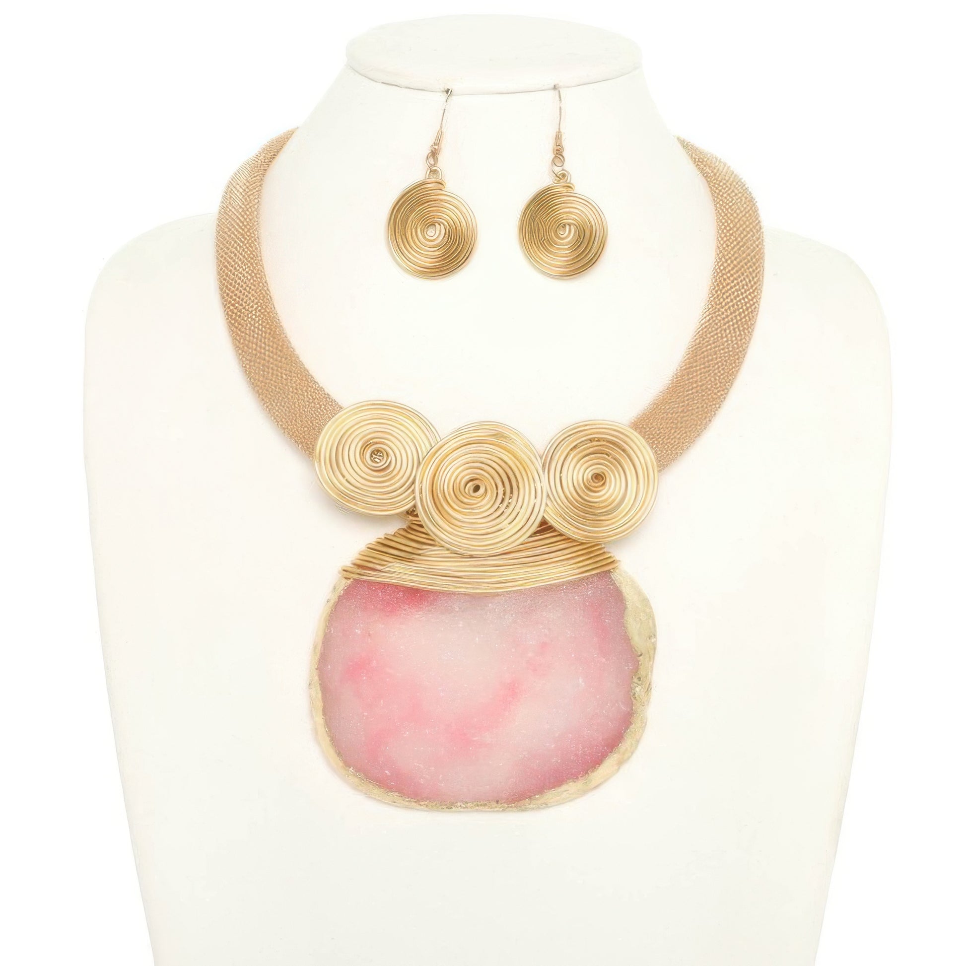 Pectoral Style Spiral Stone Necklace Set