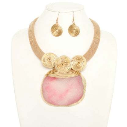 Pectoral Style Spiral Stone Necklace Set