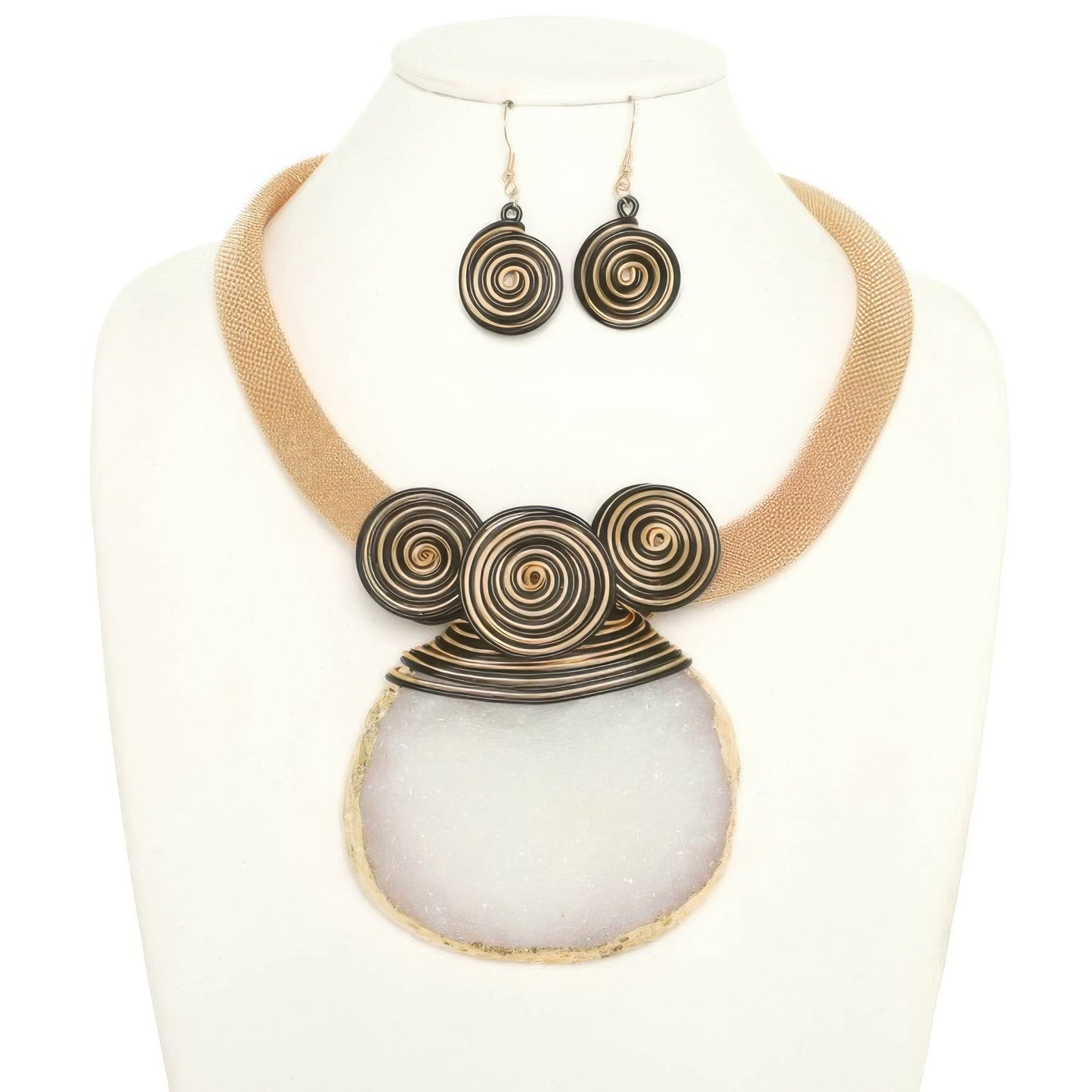 Pectoral Style Spiral Stone Necklace Set