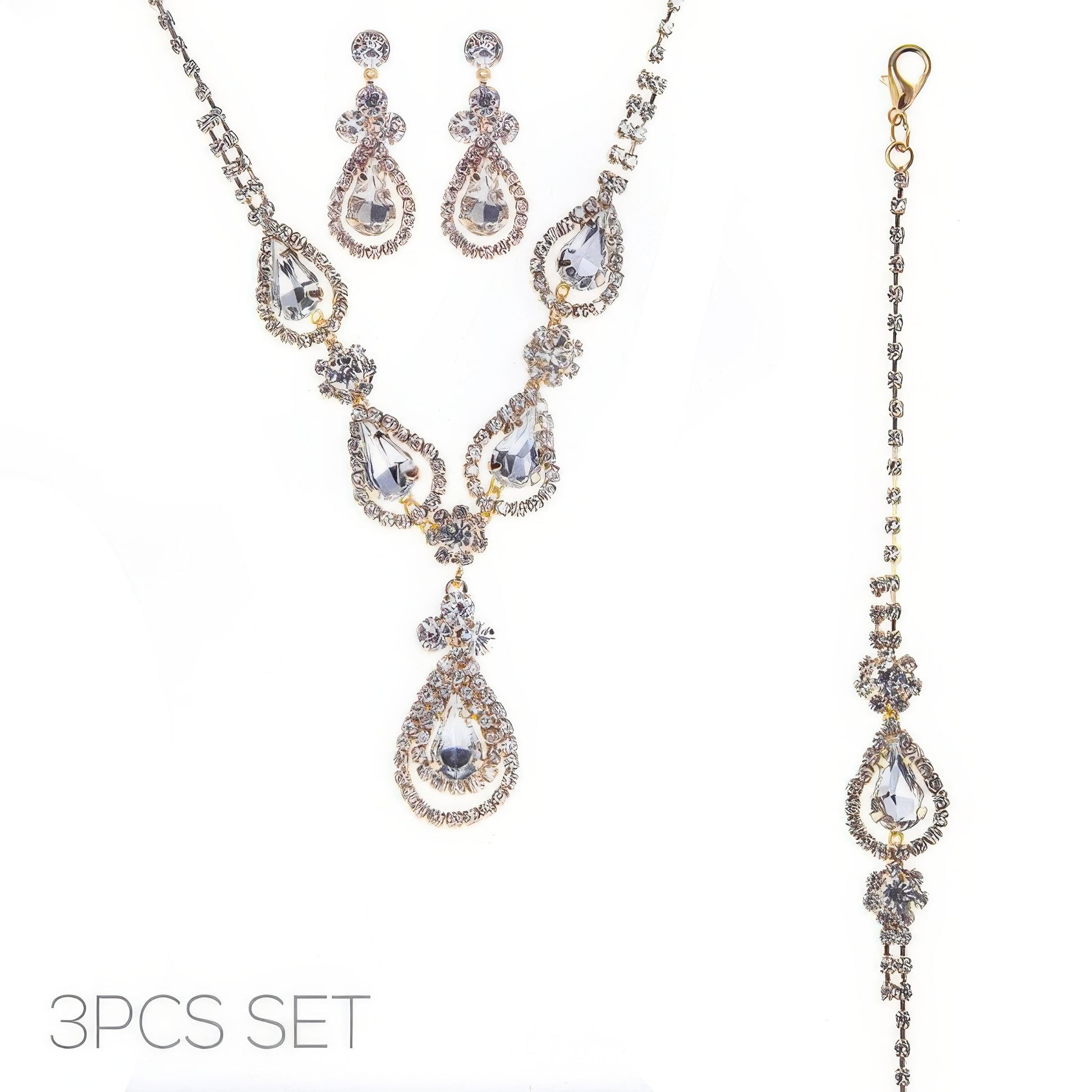 3pc Rhinestone Crystal Teardrop Jewelry Set