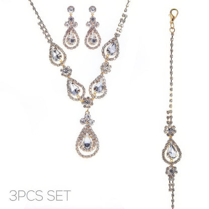 3pc Rhinestone Crystal Teardrop Jewelry Set