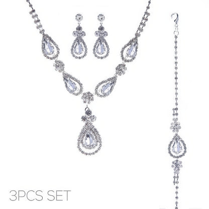 3pc Rhinestone Crystal Teardrop Jewelry Set