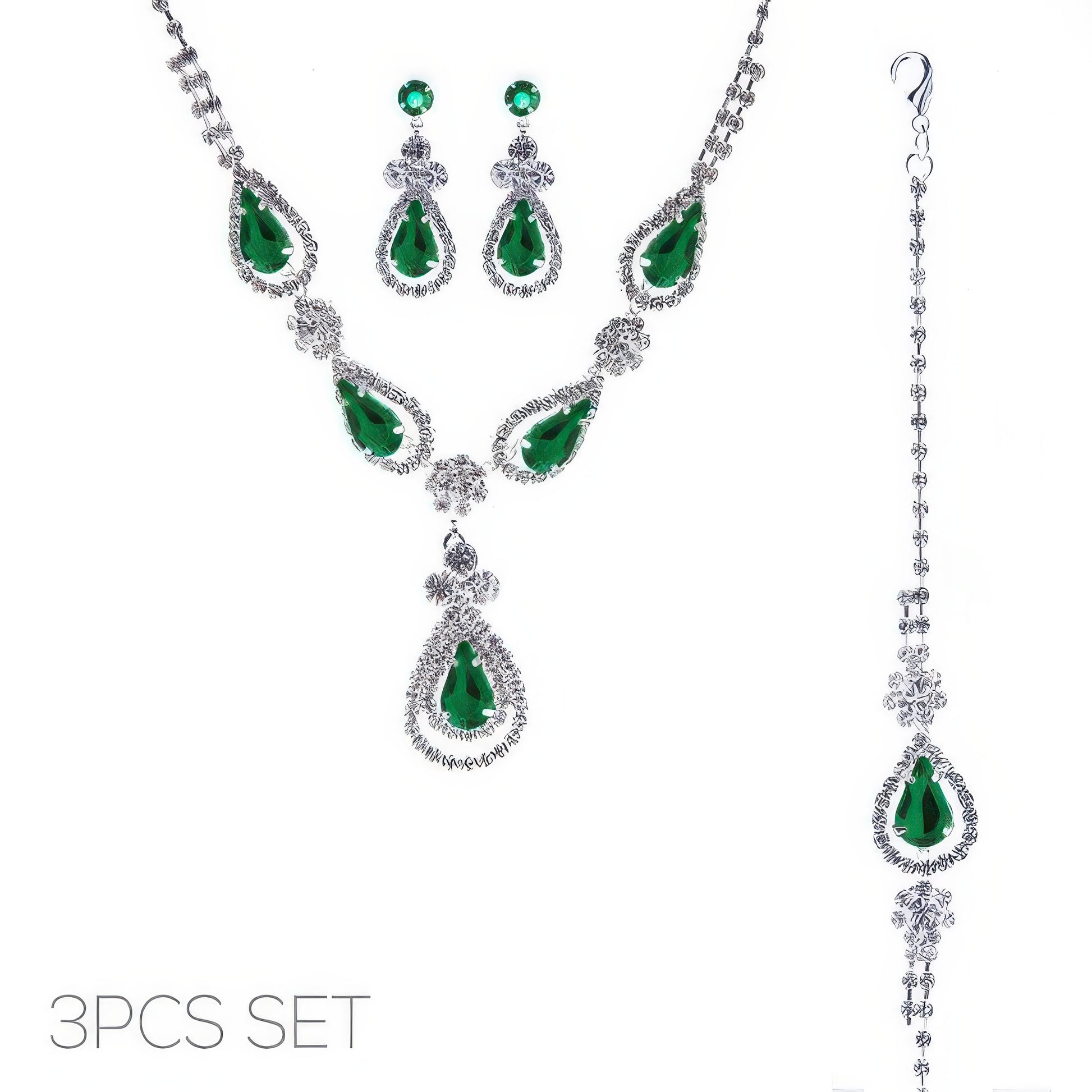 3pc Rhinestone Crystal Teardrop Jewelry Set