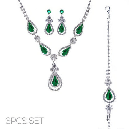 3pc Rhinestone Crystal Teardrop Jewelry Set