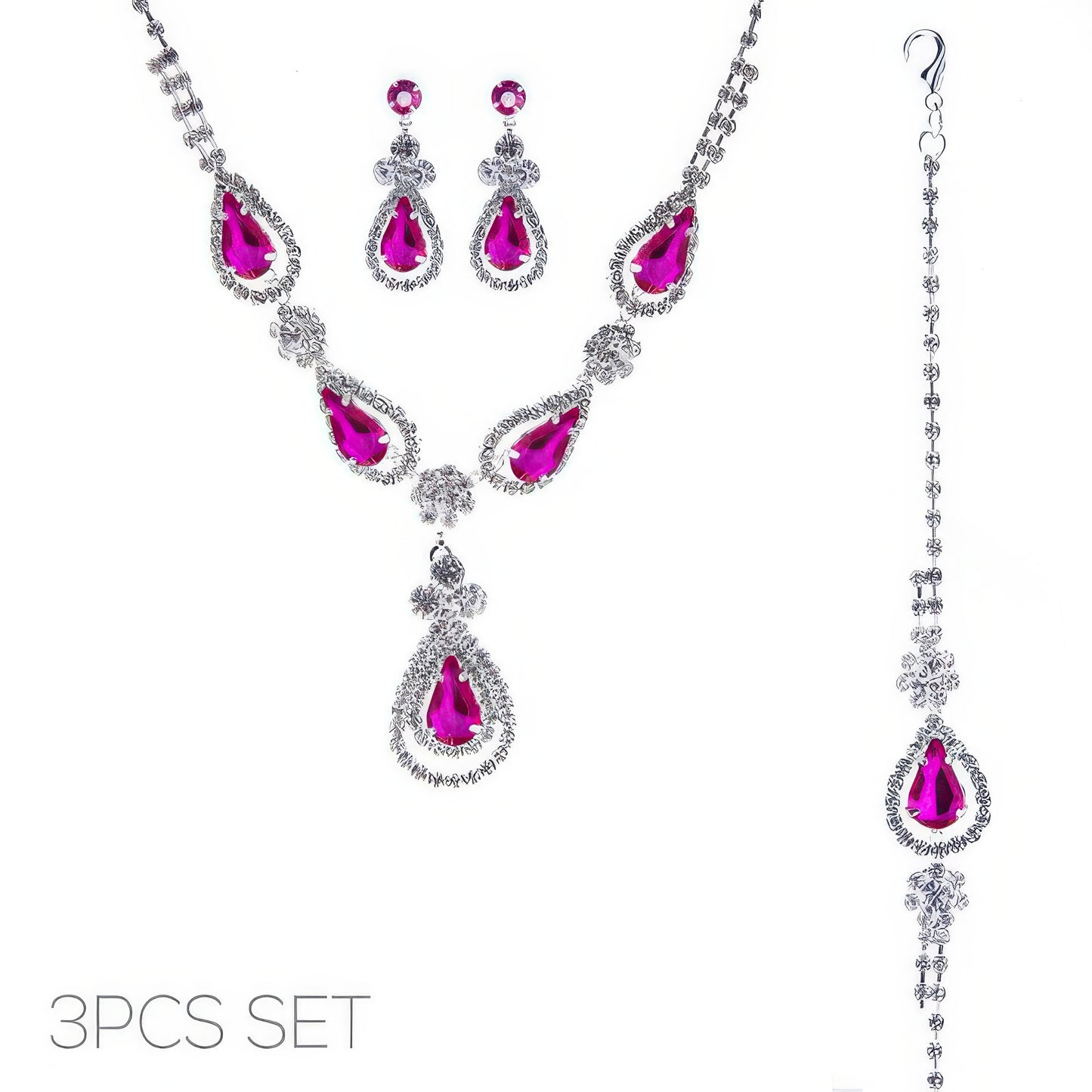 3pc Rhinestone Crystal Teardrop Jewelry Set