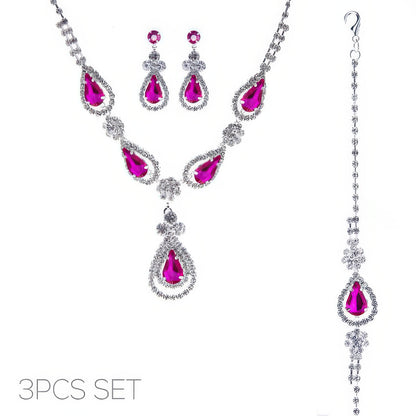 3pc Rhinestone Crystal Teardrop Jewelry Set