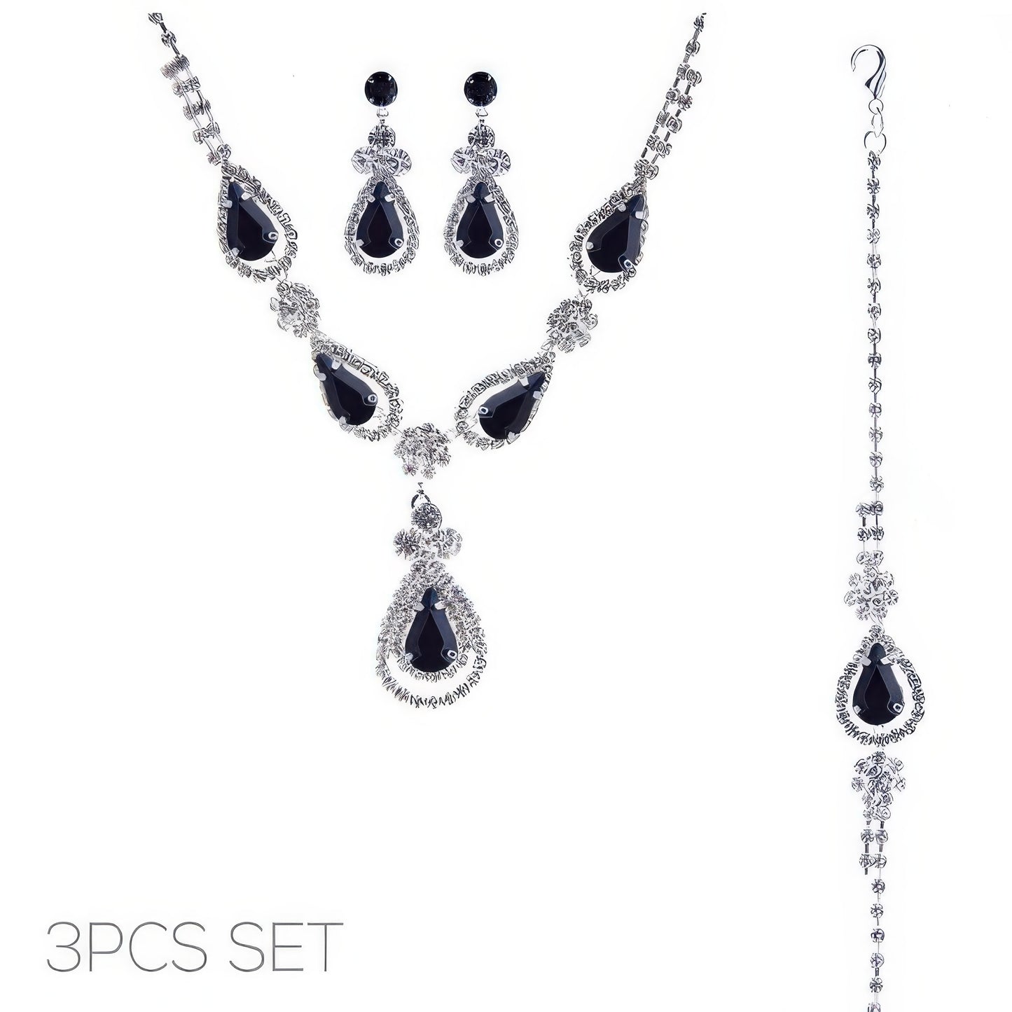 3pc Rhinestone Crystal Teardrop Jewelry Set