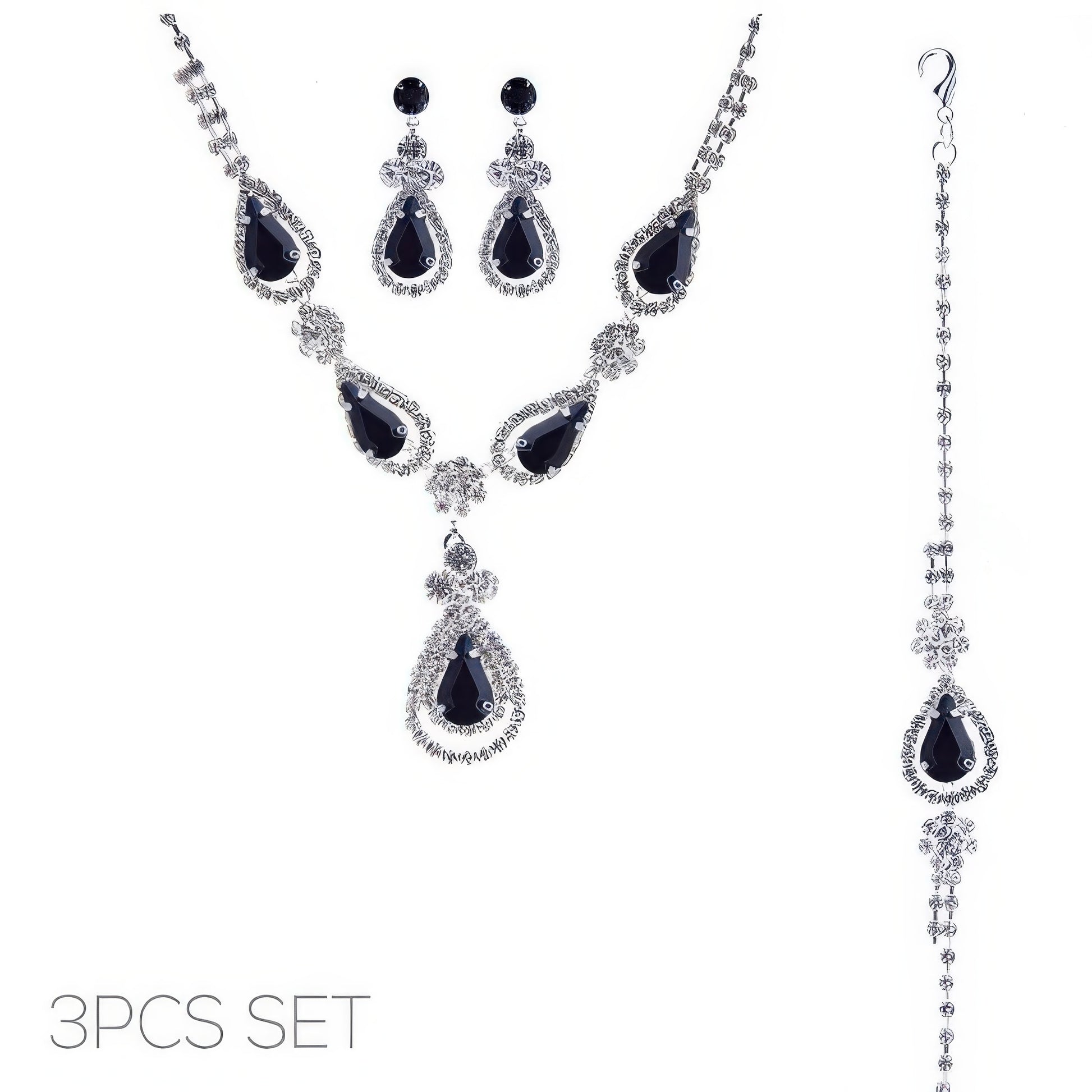 3pc Rhinestone Crystal Teardrop Jewelry Set