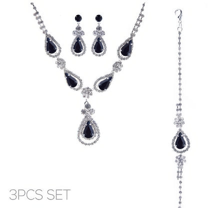 3pc Rhinestone Crystal Teardrop Jewelry Set