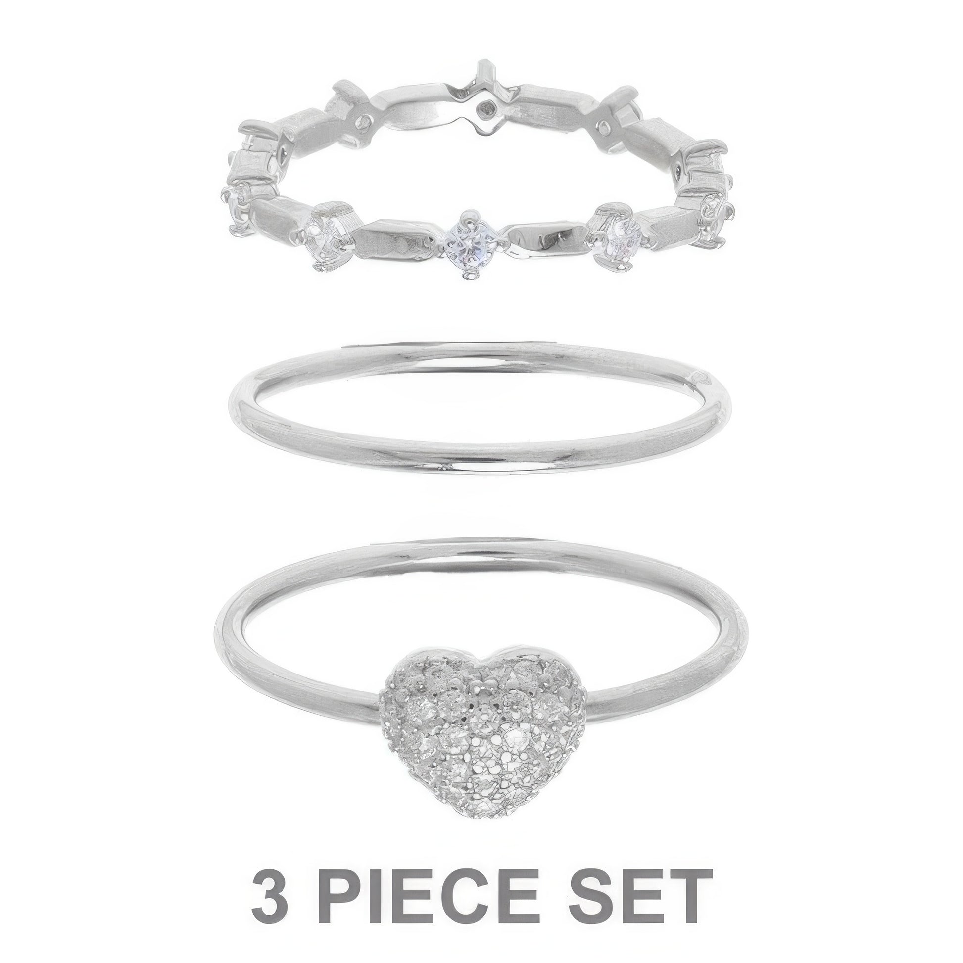 3pc Cz Heart Stackable Ring Set