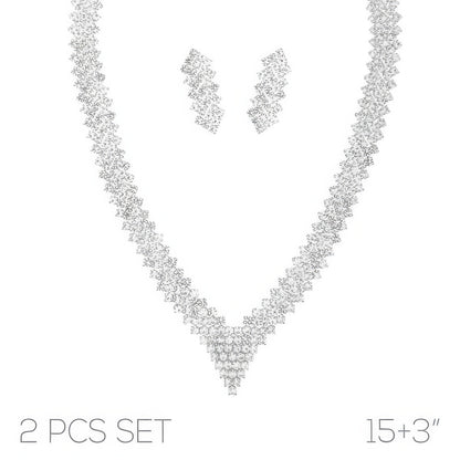 Crystal Rhinestone V-shape Necklace Set