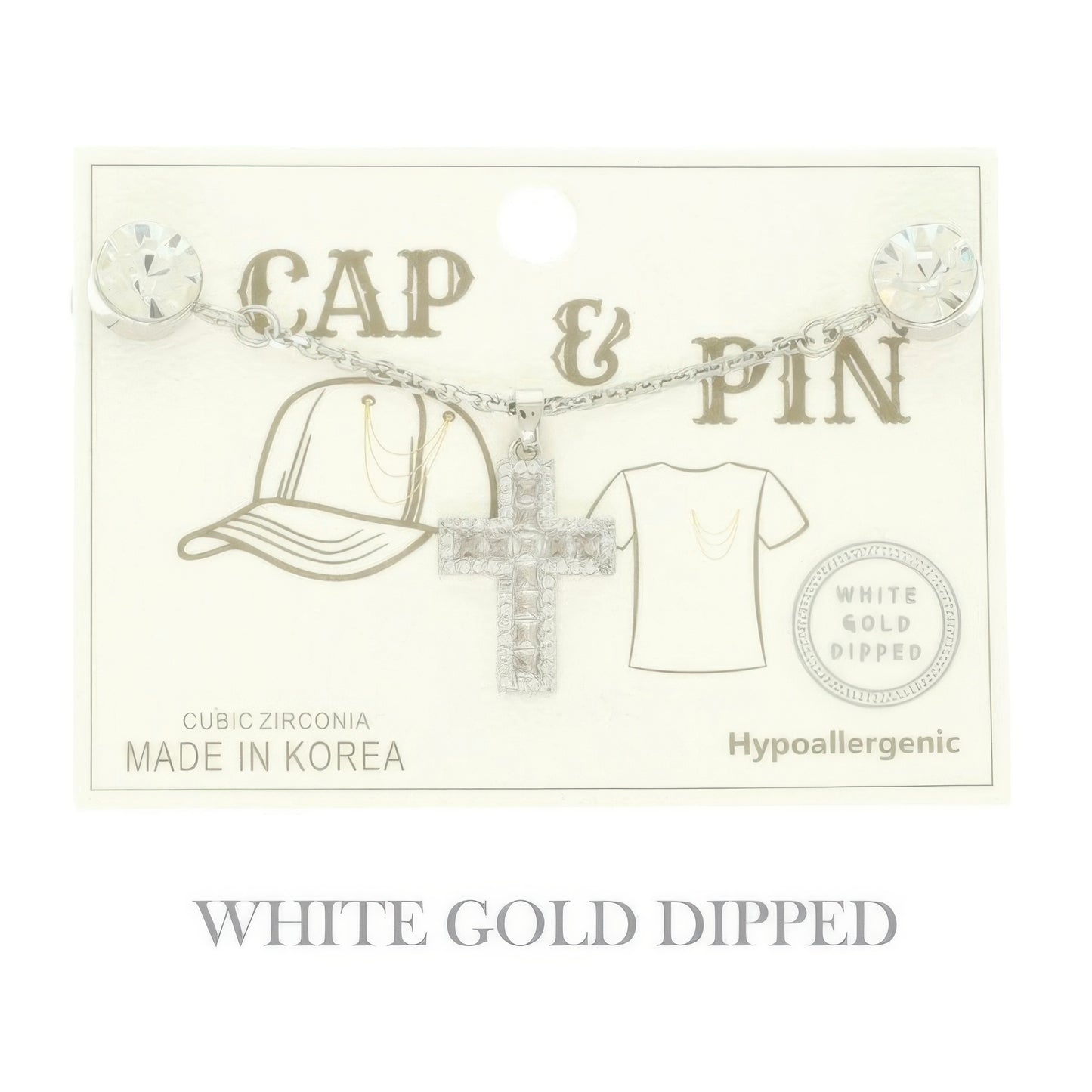 Gold Plated Cross Charm Chain Pin