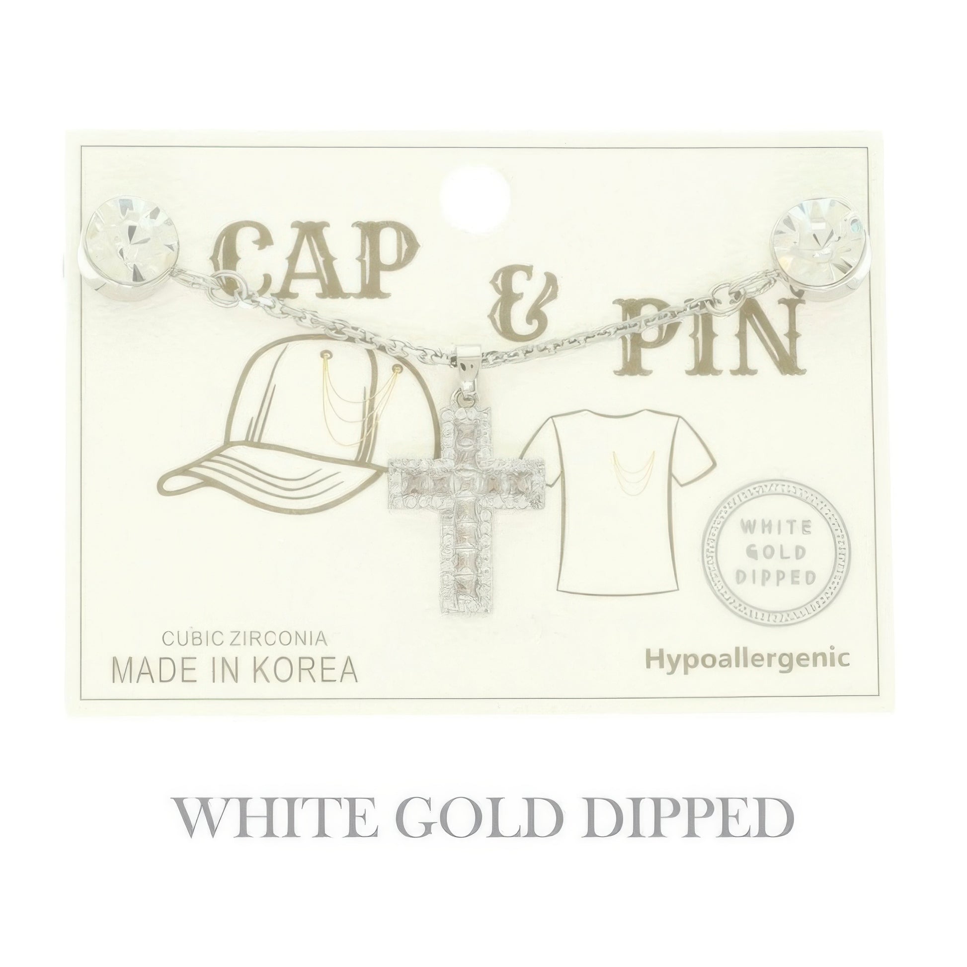 Gold Plated Cross Charm Chain Pin