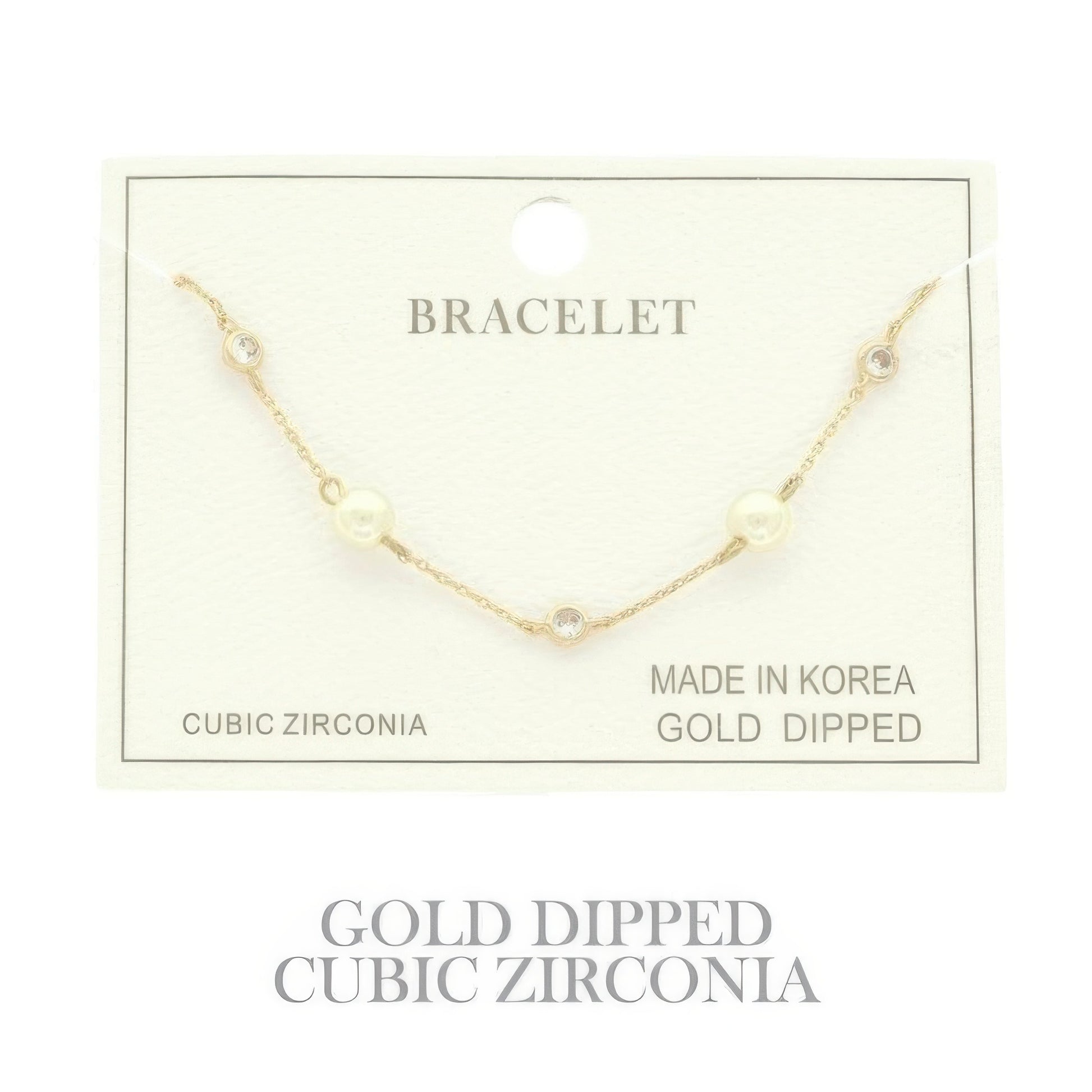 Gold Plated Pearl Cz Station Bracelet