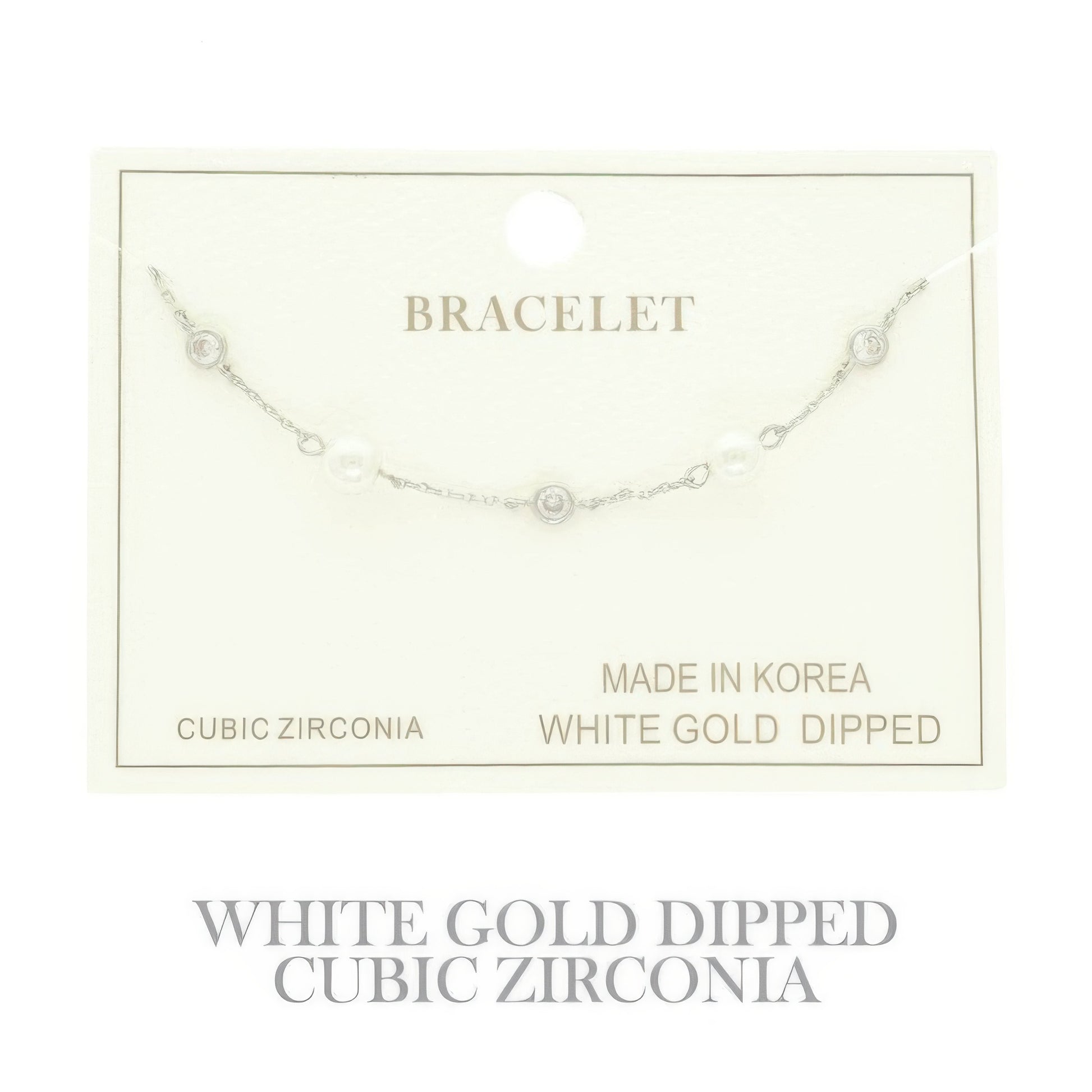 Gold Plated Pearl Cz Station Bracelet