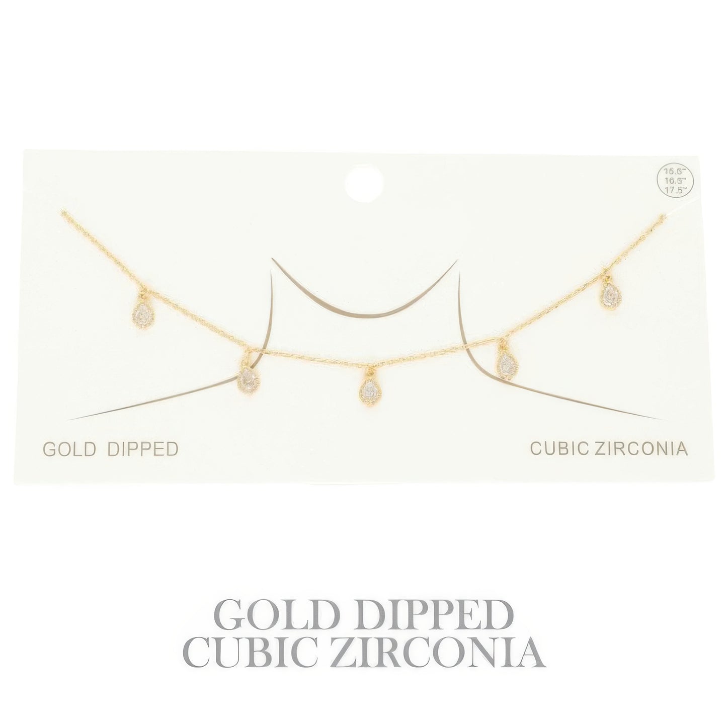 Gold Plated Teardrop Cz Station Necklace