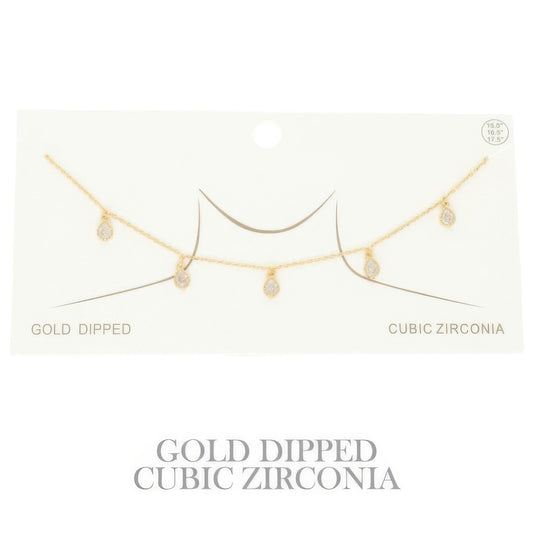 Gold Plated Teardrop Cz Station Necklace