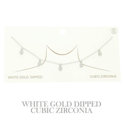 Gold Plated Teardrop Cz Station Necklace
