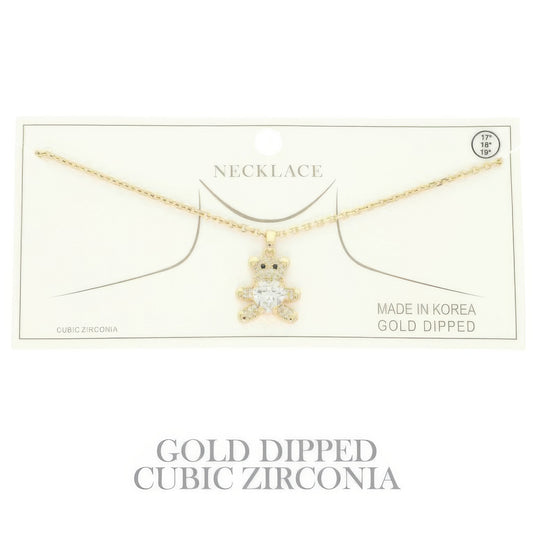 Gold Plated Teddy Bear Cz Pendant Necklace
