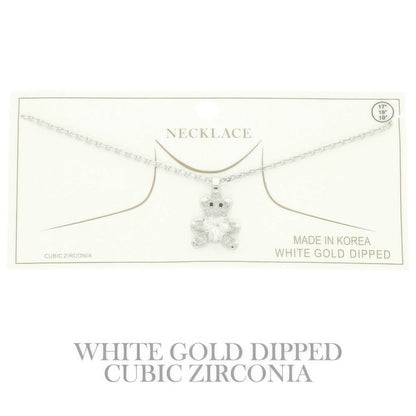 Gold Plated Teddy Bear Cz Pendant Necklace