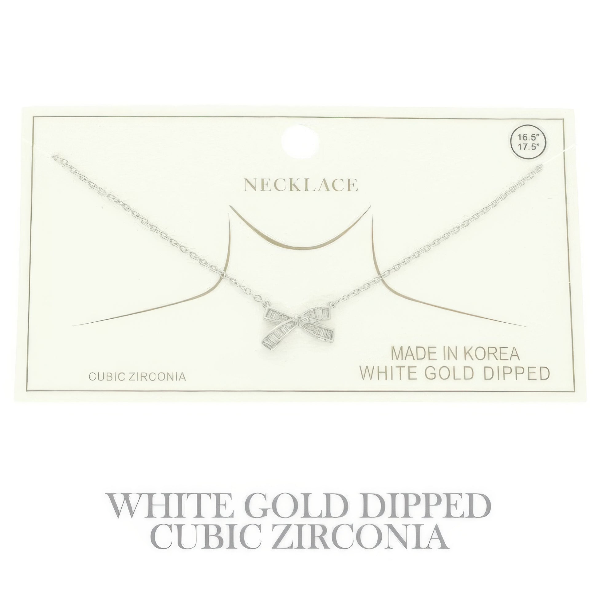 Gold Plated Cz Bow Pendant Necklace