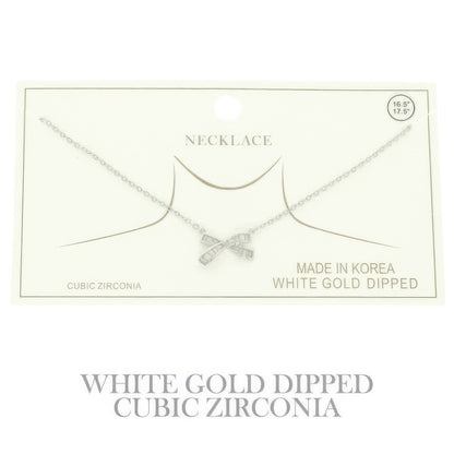 Gold Plated Cz Bow Pendant Necklace