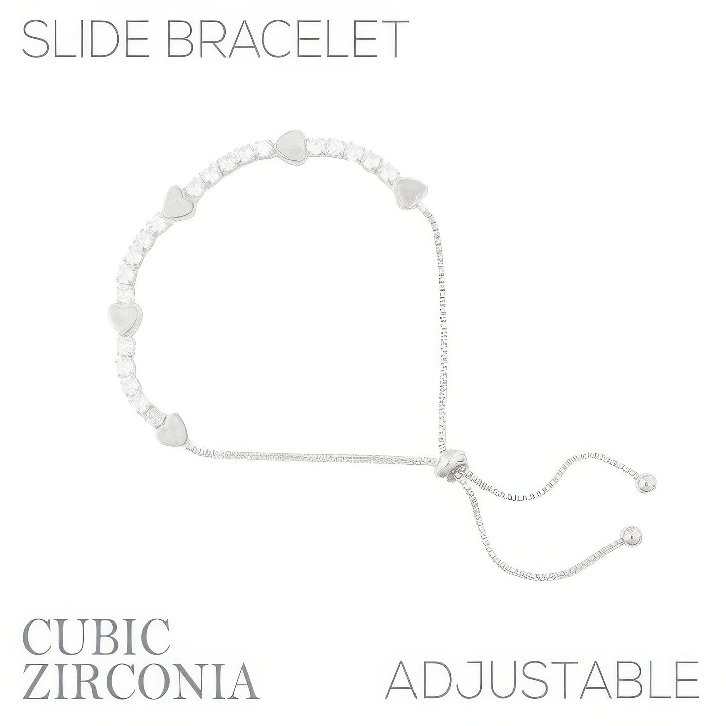 Cz Alternating Heart Bolo Bracelet
