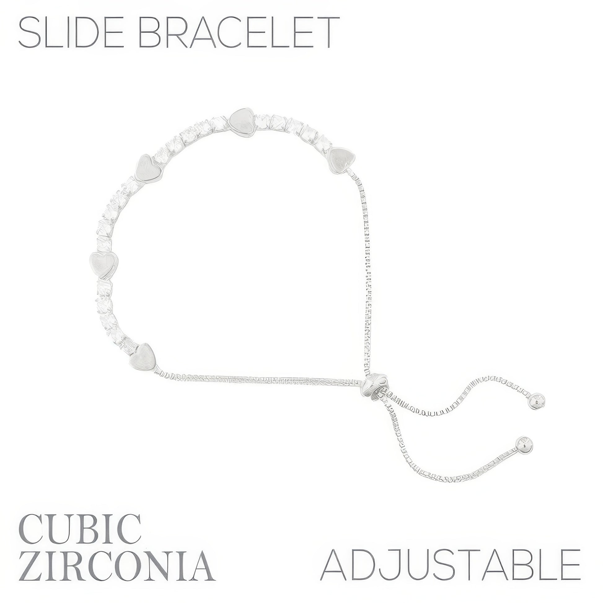 Cz Alternating Heart Bolo Bracelet