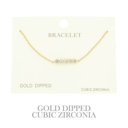 Gold Plated Cz Bar Chain Bracelet