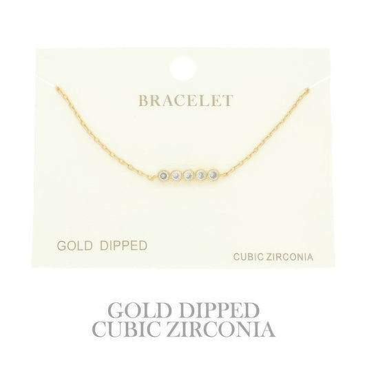 Gold Plated Cz Bar Chain Bracelet
