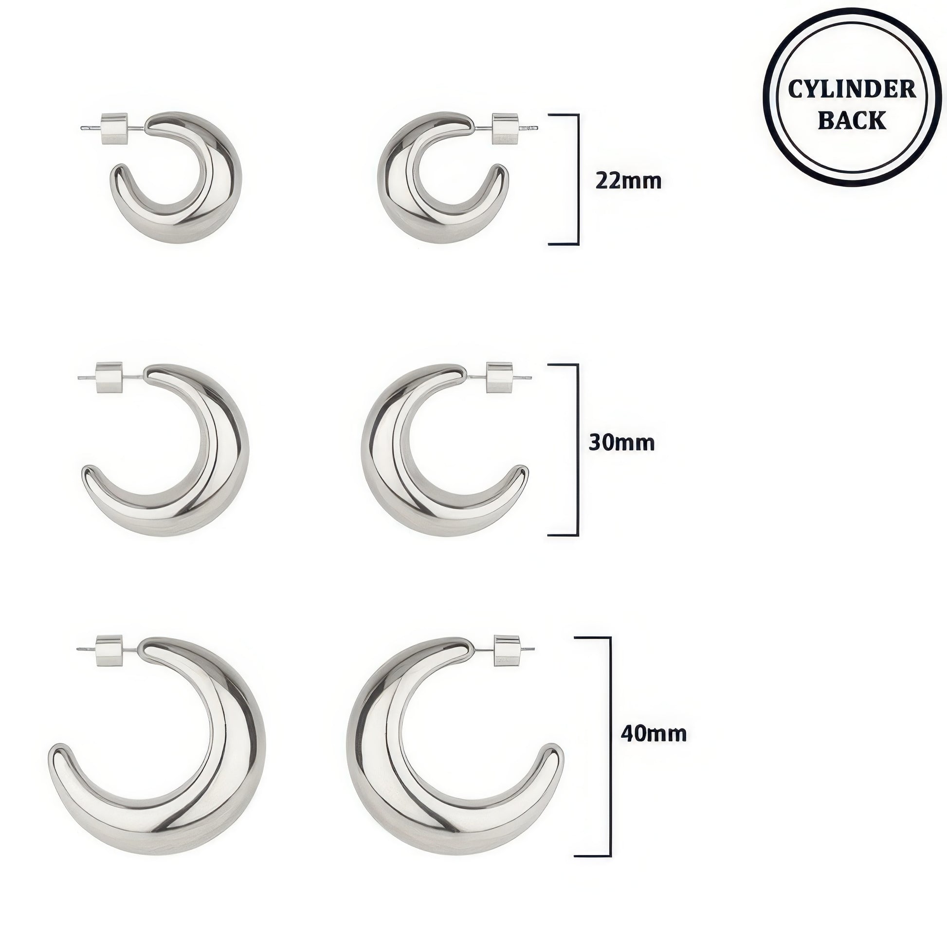 3 Pair Crescent Hoop Earring Set