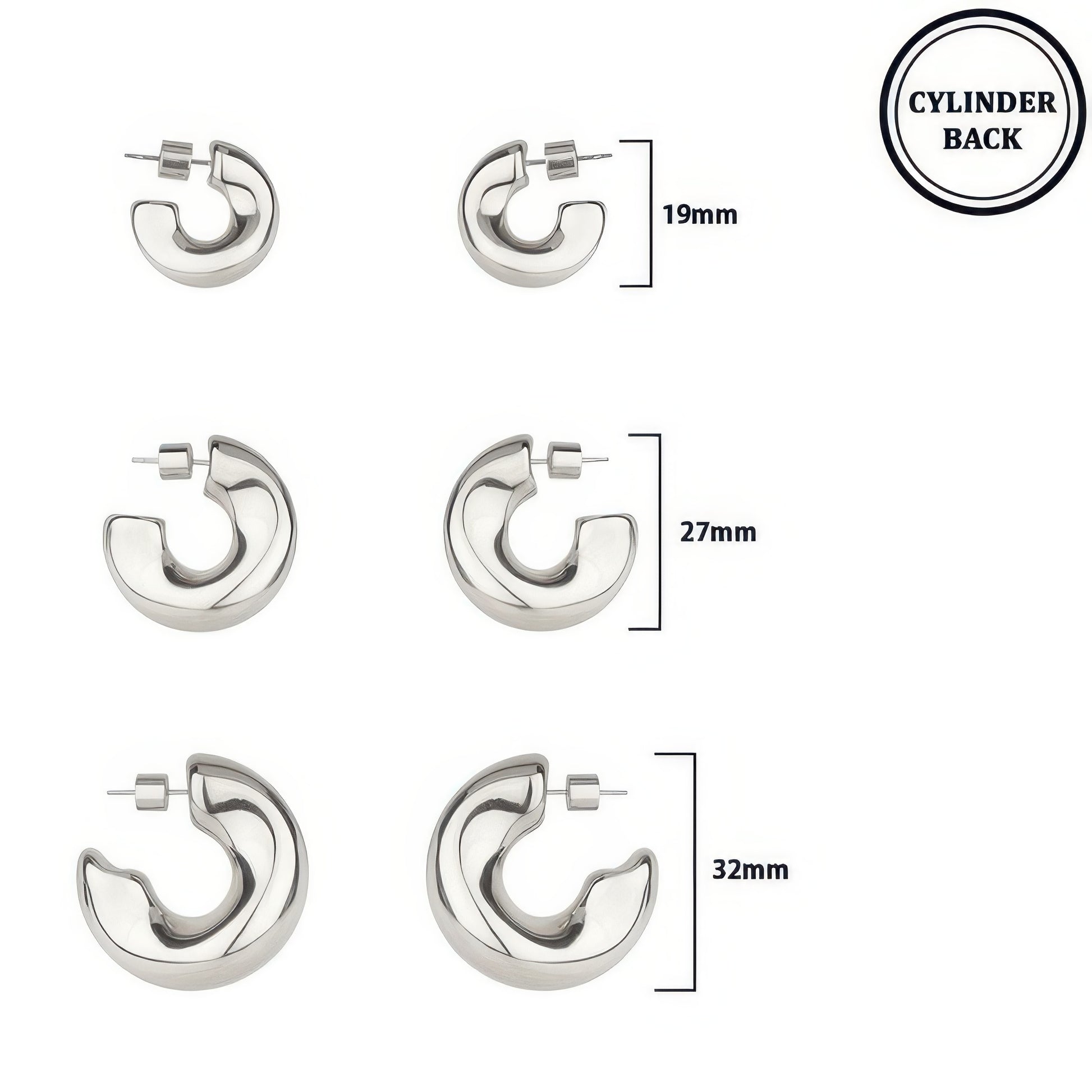 3 Pair Elbow Hoop Earring Set