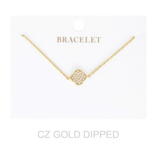 Women's Gold Dipped Cz Quatrefoil Bracelet