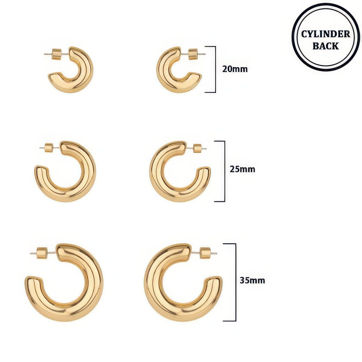 3 Pair Push-back C Hoop Earring Set