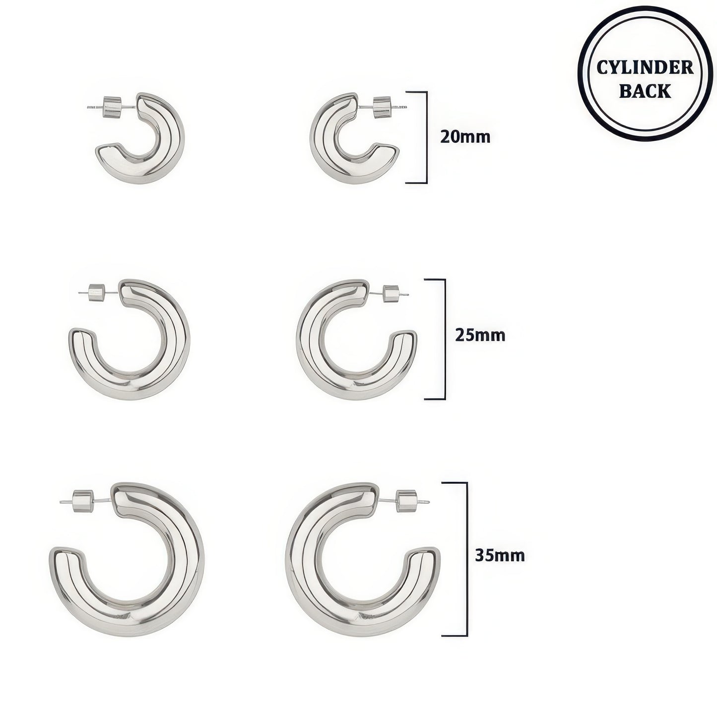 3 Pair Push-back C Hoop Earring Set