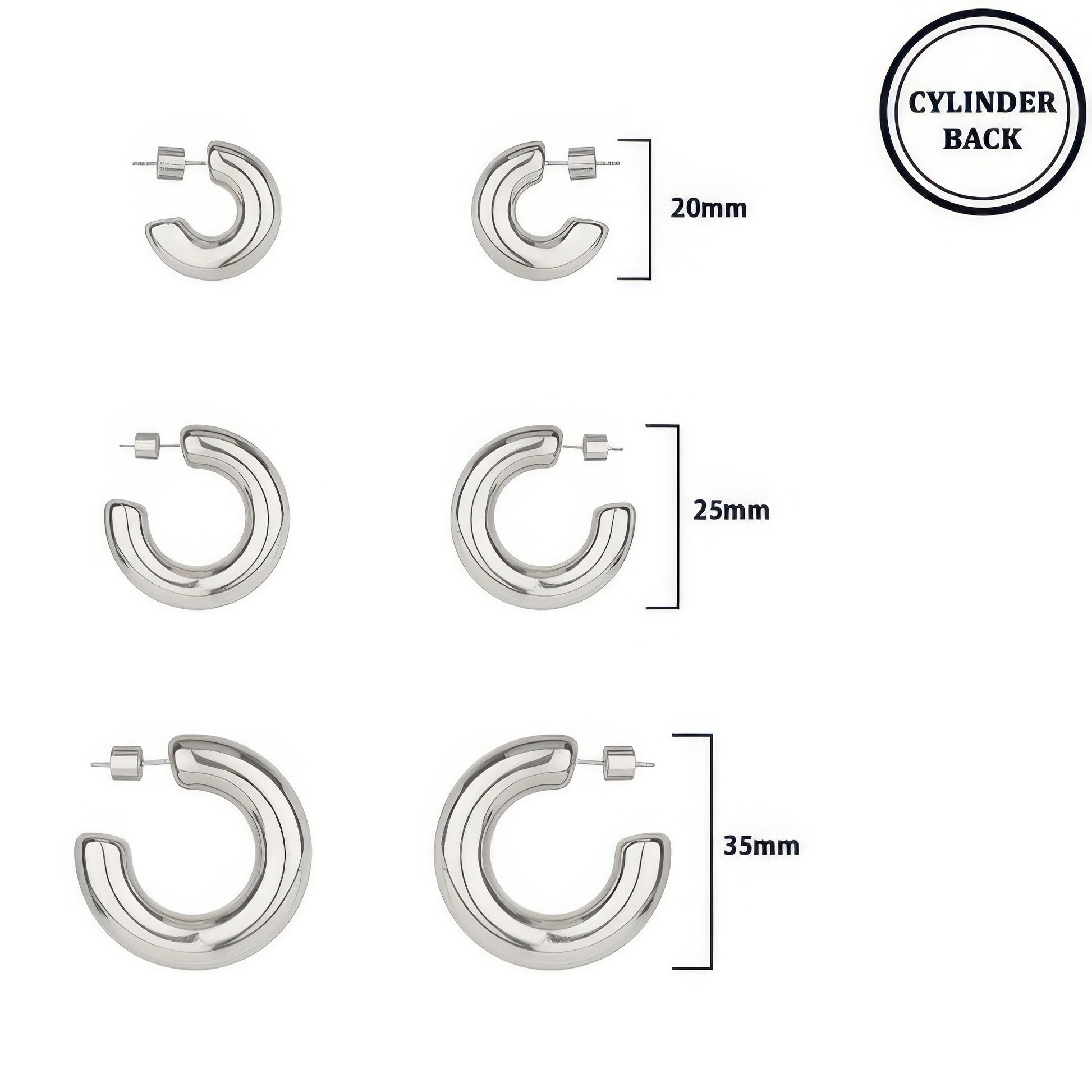 3 Pair Push-back C Hoop Earring Set