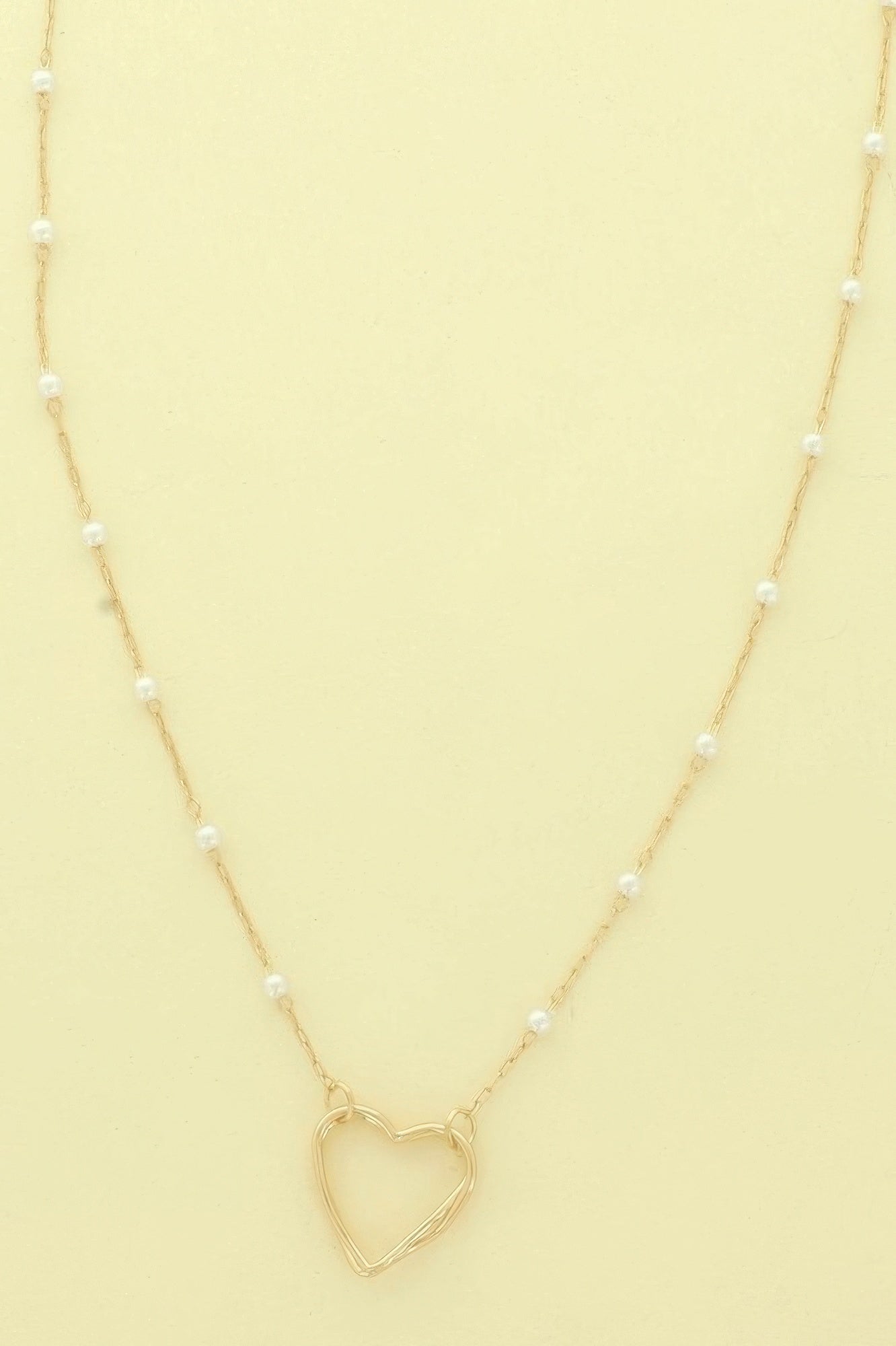 White Pearl Station Heart Necklace