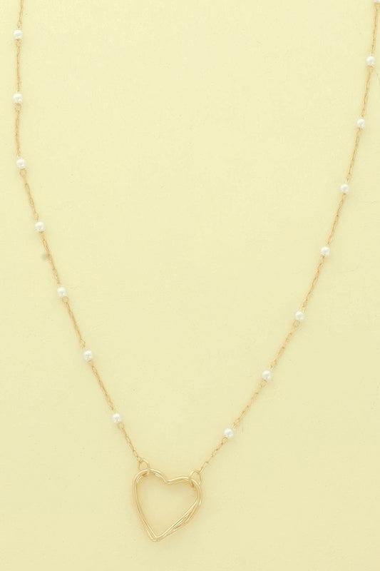White Pearl Station Heart Necklace