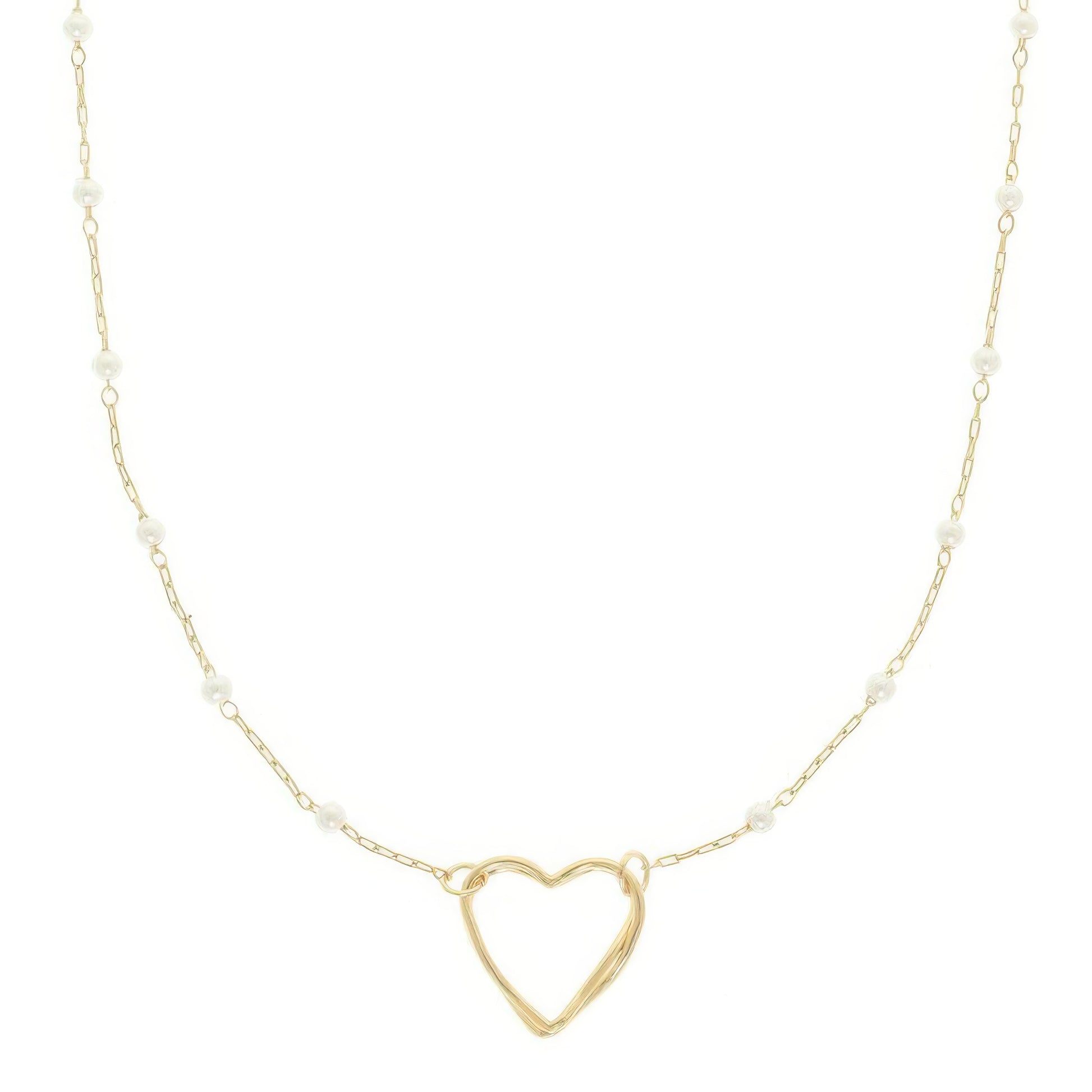 White Pearl Station Heart Necklace