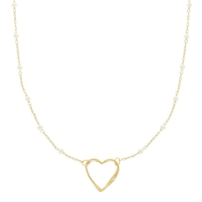 White Pearl Station Heart Necklace