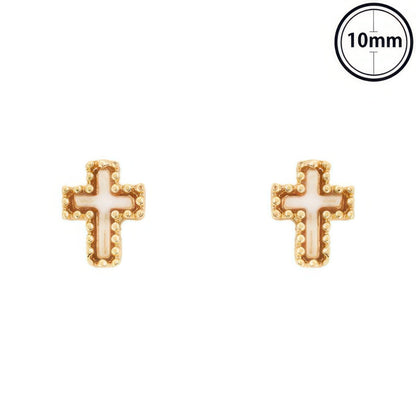 Pearlescent Enamel Inlay Cross Post Earrings