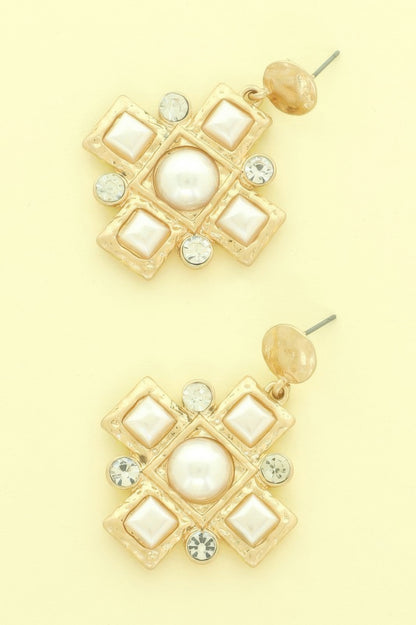 Sqaure Jeweled Cross Earrings