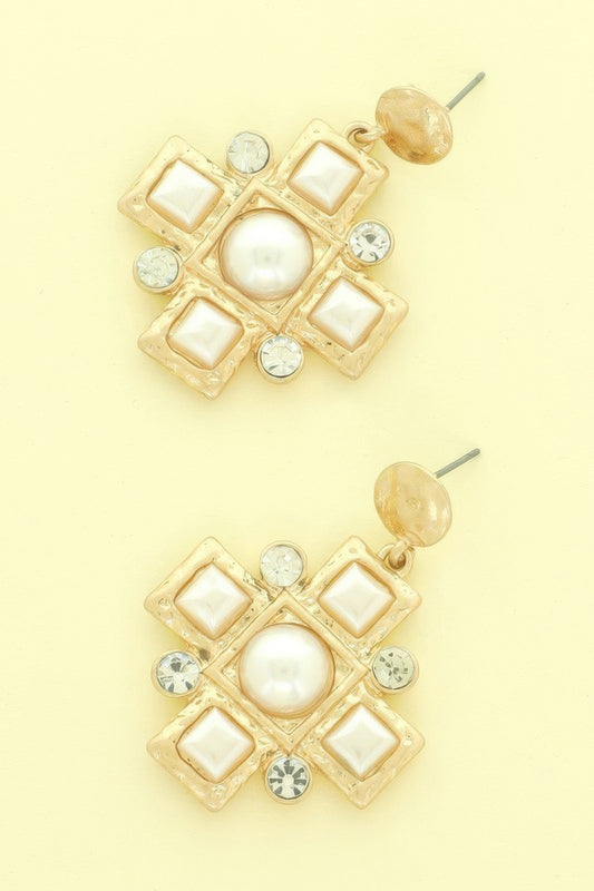 Sqaure Jeweled Cross Earrings