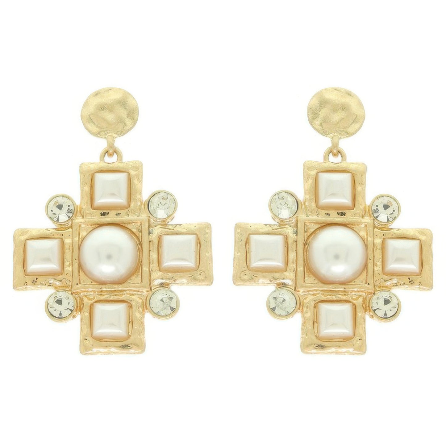 Sqaure Jeweled Cross Earrings